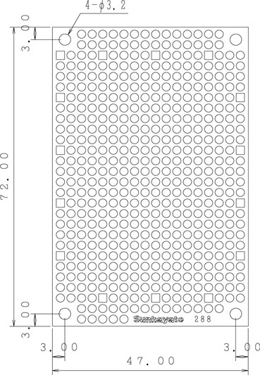 ユニバーサル基板 片面・紙フェノール1.6t・72×47mm