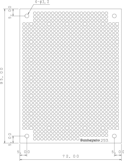 ユニバーサル基板 片面・紙フェノール1.6t・95×72mm